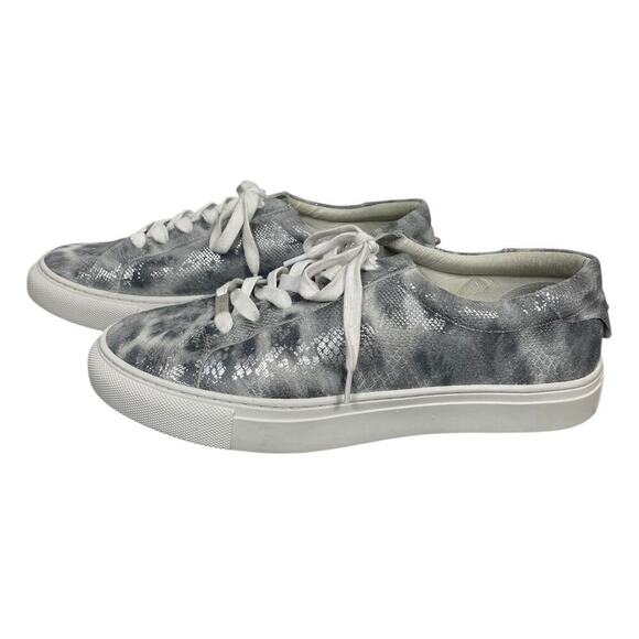 J Slides Lacee Sneaker Leather Leopard Snake Print Silver Black Size 10 Low Top - Picture 7 of 13